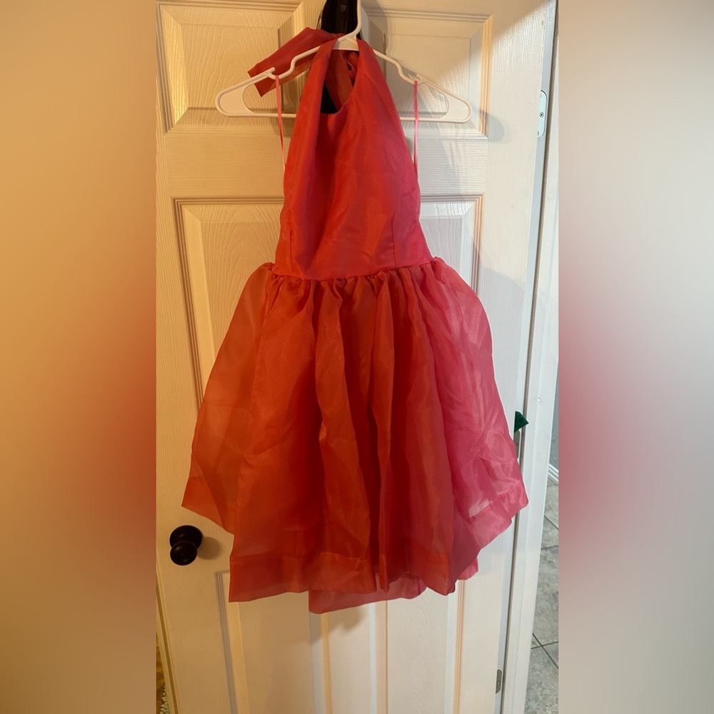 Hot pink open back halter neck dress!
